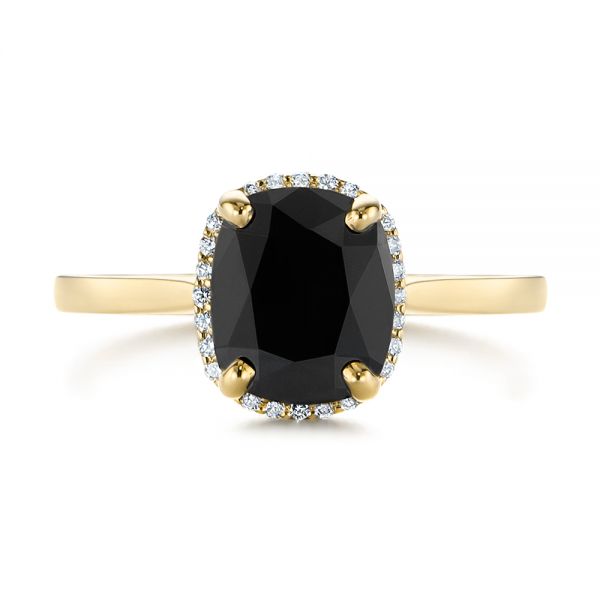 14k Yellow Gold 14k Yellow Gold Custom Black Diamond Halo Engagement Ring - Top View - 104685