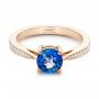 14k Rose Gold Custom Blue Sapphire And Diamond Engagement Ring - Flat View -  102801 - Thumbnail