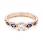 14k Rose Gold Custom Blue Sapphire And Diamond Engagement Ring - Flat View -  104007 - Thumbnail