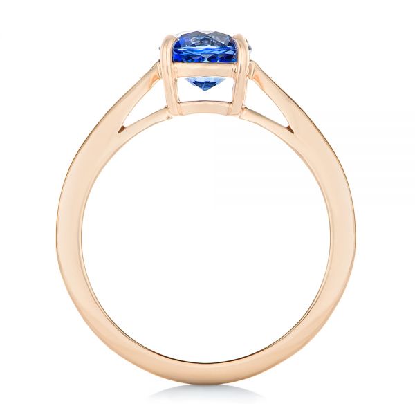 14k Rose Gold Custom Blue Sapphire And Diamond Engagement Ring - Front View -  102801