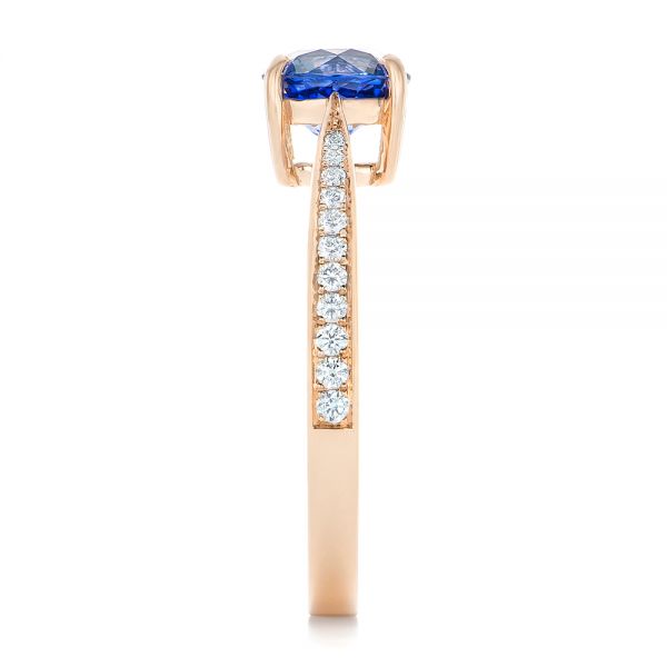 14k Rose Gold Custom Blue Sapphire And Diamond Engagement Ring - Side View -  102801