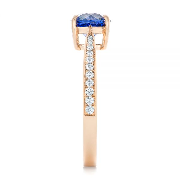 Custom Rose Gold Blue Sapphire and Diamond Engagement Ring - Image