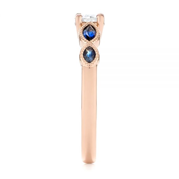 18k Rose Gold 18k Rose Gold Custom Blue Sapphire And Diamond Engagement Ring - Side View -  104007