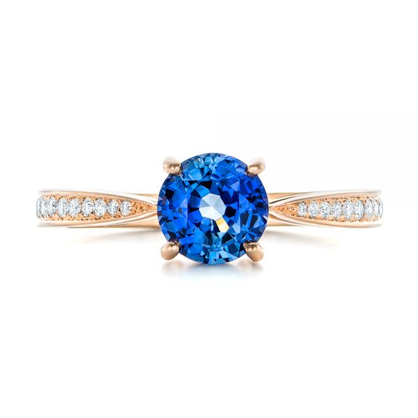 18k Rose Gold 18k Rose Gold Custom Blue Sapphire And Diamond Engagement Ring - Top View -  102801