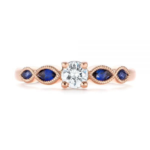 18k Rose Gold 18k Rose Gold Custom Blue Sapphire And Diamond Engagement Ring - Top View -  104007