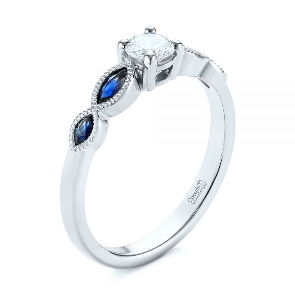  Platinum Platinum Custom Blue Sapphire And Diamond Engagement Ring - Three-Quarter View -  104007