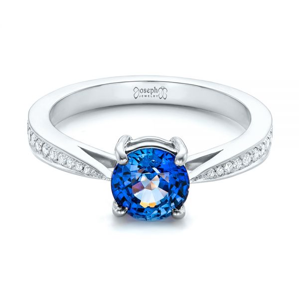 14k White Gold 14k White Gold Custom Blue Sapphire And Diamond Engagement Ring - Flat View -  102801