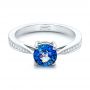  Platinum Platinum Custom Blue Sapphire And Diamond Engagement Ring - Flat View -  102801 - Thumbnail
