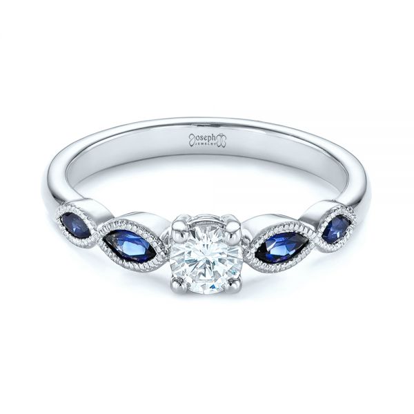  Platinum Platinum Custom Blue Sapphire And Diamond Engagement Ring - Flat View -  104007