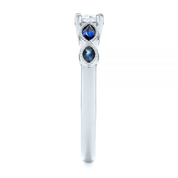  Platinum Platinum Custom Blue Sapphire And Diamond Engagement Ring - Side View -  104007
