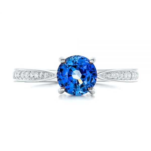 14k White Gold 14k White Gold Custom Blue Sapphire And Diamond Engagement Ring - Top View - 102801
