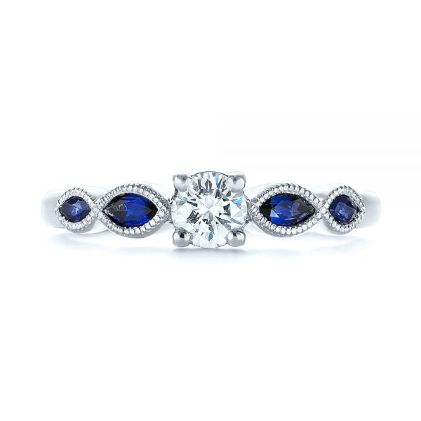 18k White Gold 18k White Gold Custom Blue Sapphire And Diamond Engagement Ring - Top View -  104007