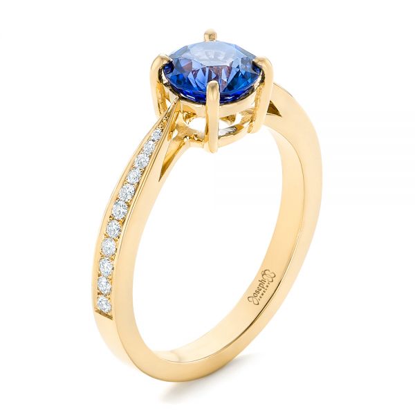 18k Yellow Gold 18k Yellow Gold Custom Blue Sapphire And Diamond Engagement Ring - Three-Quarter View -  102801