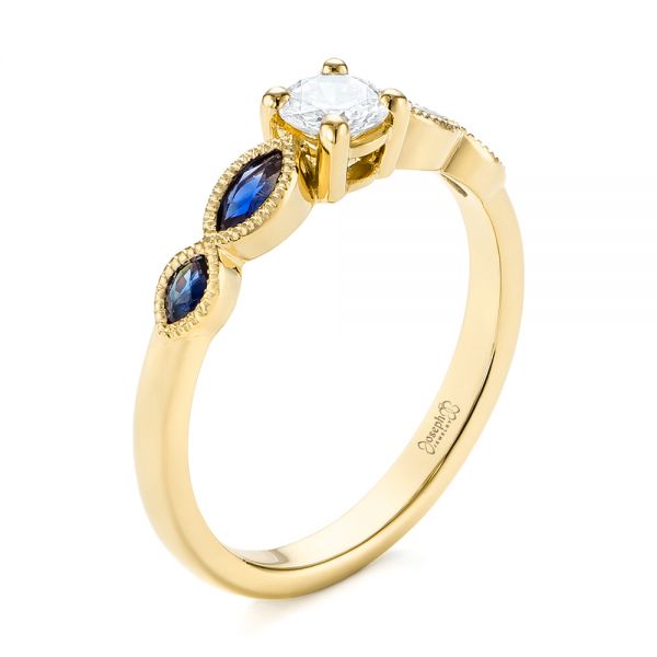 14k Yellow Gold 14k Yellow Gold Custom Blue Sapphire And Diamond Engagement Ring - Three-Quarter View -  104007