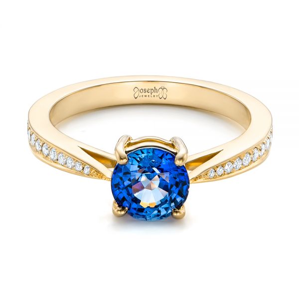 14k Yellow Gold 14k Yellow Gold Custom Blue Sapphire And Diamond Engagement Ring - Flat View - 102801