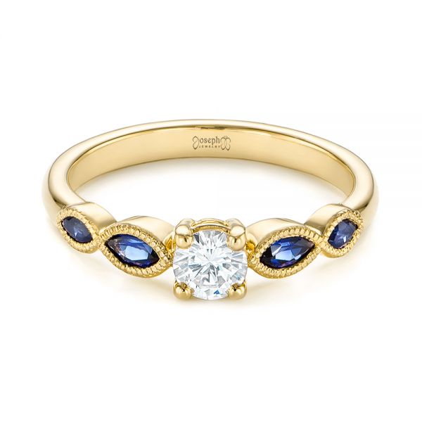 18k Yellow Gold 18k Yellow Gold Custom Blue Sapphire And Diamond Engagement Ring - Flat View -  104007