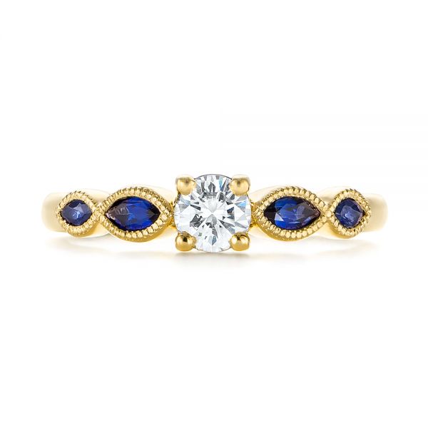 18k Yellow Gold 18k Yellow Gold Custom Blue Sapphire And Diamond Engagement Ring - Top View -  104007