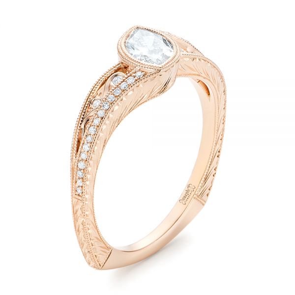 18k Rose Gold 18k Rose Gold Custom Diamond Engagement Ring - Three-Quarter View -  102869