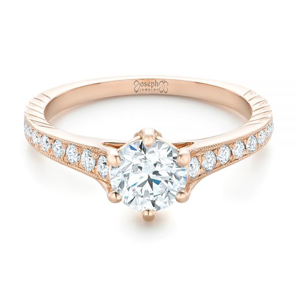 18k Rose Gold Custom Diamond Engagement Ring - Flat View -  102380