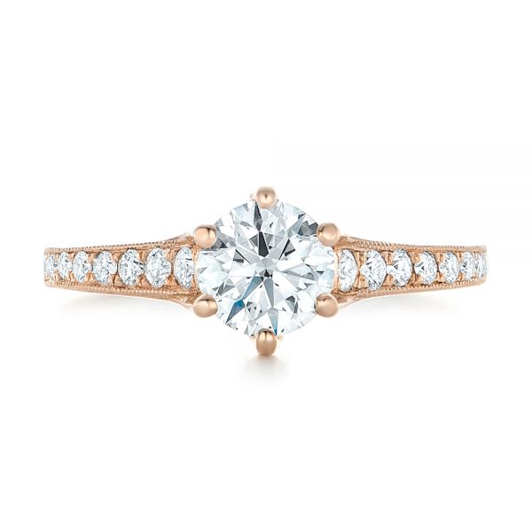 18k Rose Gold Custom Diamond Engagement Ring - Top View -  102380