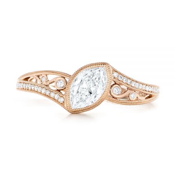 14k Rose Gold Custom Diamond Engagement Ring - Top View -  102869