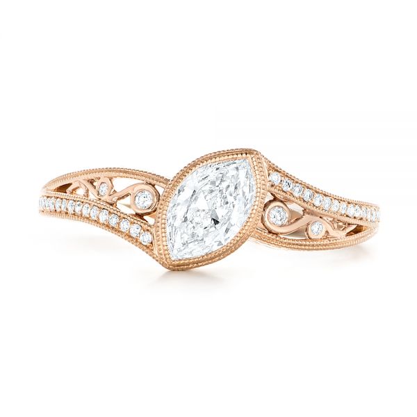 18k Rose Gold 18k Rose Gold Custom Diamond Engagement Ring - Top View -  102869