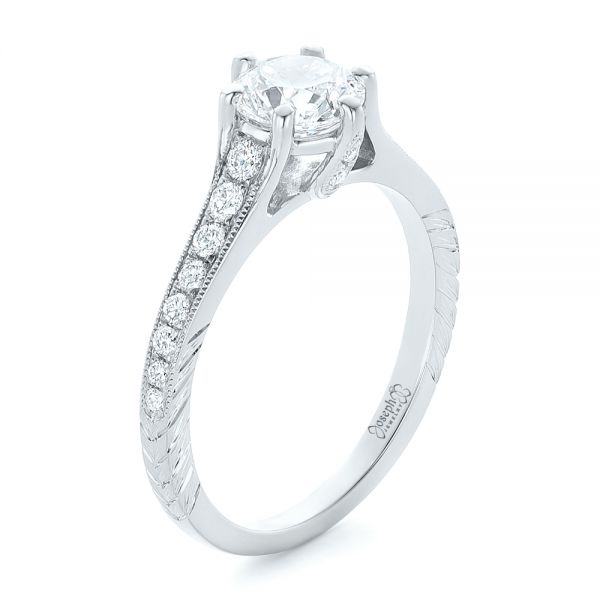 18k White Gold 18k White Gold Custom Diamond Engagement Ring - Three-Quarter View - 102380