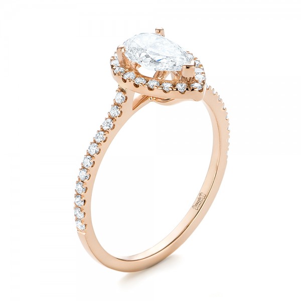 Custom Rose Gold Diamond Halo Engagement Ring - Image