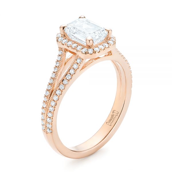 18k Rose Gold 18k Rose Gold Custom Diamond Halo Engagement Ring - Three-Quarter View -  102875