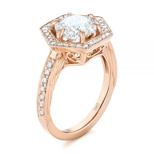 Custom Rose Gold Diamond Halo Engagement Ring - Image