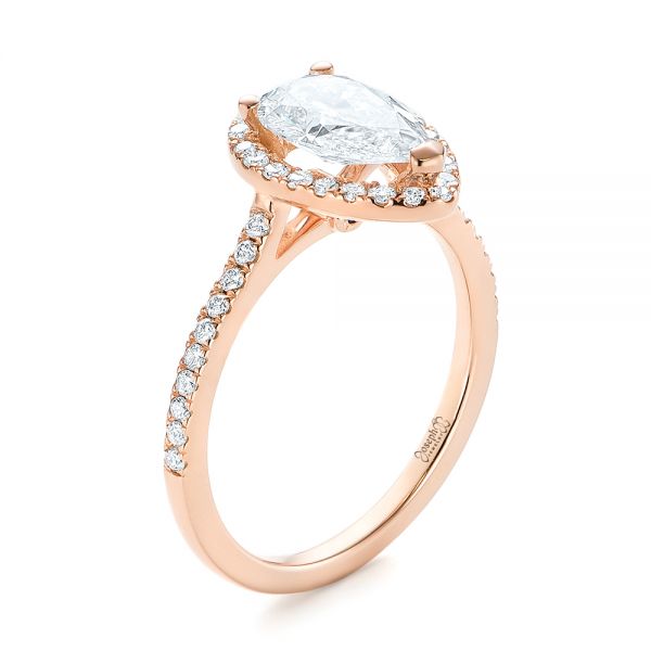 14k Rose Gold Custom Diamond Halo Engagement Ring - Three-Quarter View -  104264