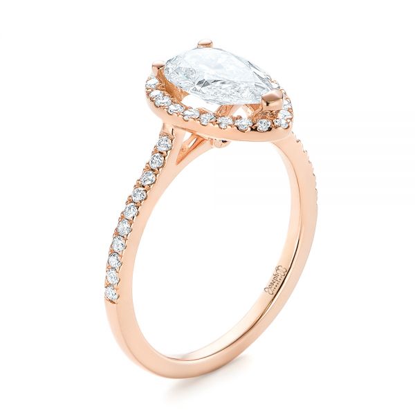 Custom Rose Gold Diamond Halo Engagement Ring - Image