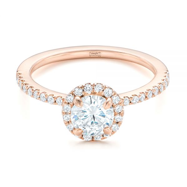 14k Rose Gold Custom Diamond Halo Engagement Ring - Flat View -  102693