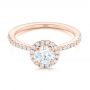 14k Rose Gold Custom Diamond Halo Engagement Ring - Flat View -  102693 - Thumbnail