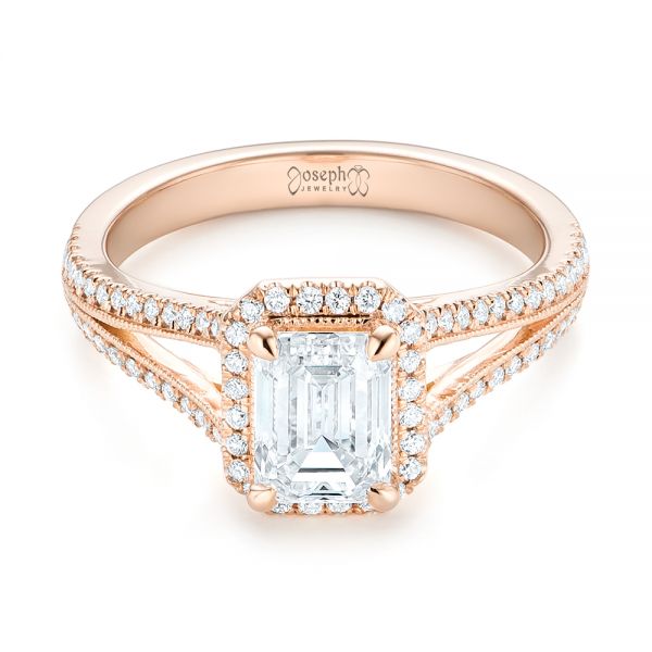 14k Rose Gold Custom Diamond Halo Engagement Ring - Flat View - 102875