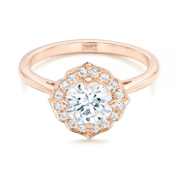 14k Rose Gold Custom Diamond Halo Engagement Ring - Flat View -  102957