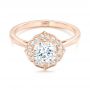 14k Rose Gold Custom Diamond Halo Engagement Ring - Flat View -  102957 - Thumbnail