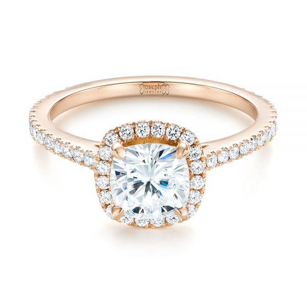 14k Rose Gold 14k Rose Gold Custom Diamond Halo Engagement Ring - Flat View -  103453