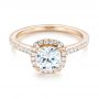 18k Rose Gold Custom Diamond Halo Engagement Ring - Flat View -  103453 - Thumbnail