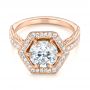 14k Rose Gold Custom Diamond Halo Engagement Ring - Flat View -  103489 - Thumbnail