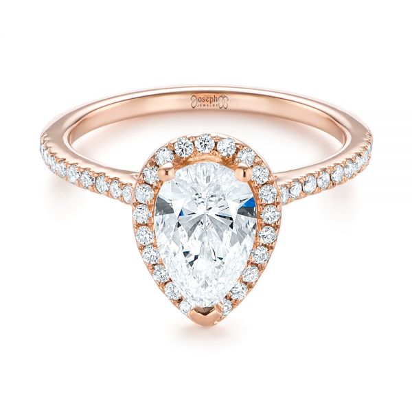 18k Rose Gold 18k Rose Gold Custom Diamond Halo Engagement Ring - Flat View -  104264