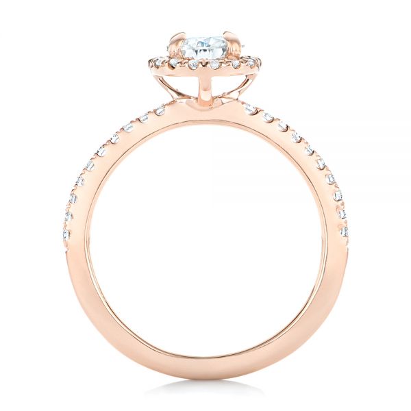 14k Rose Gold Custom Diamond Halo Engagement Ring - Front View -  102693