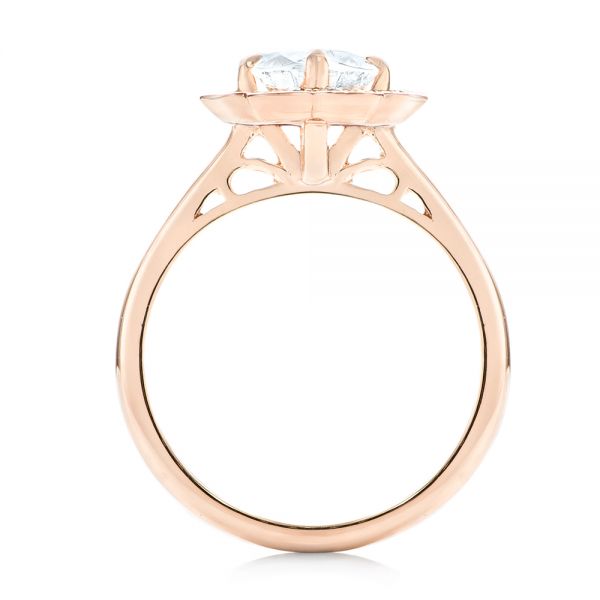 14k Rose Gold Custom Diamond Halo Engagement Ring - Front View -  102957