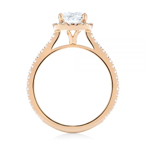 18k Rose Gold Custom Diamond Halo Engagement Ring - Front View -  103453
