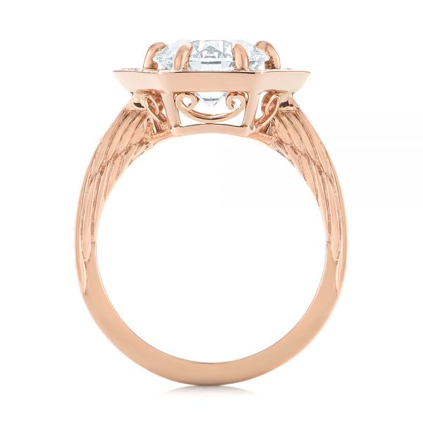 14k Rose Gold Custom Diamond Halo Engagement Ring - Front View -  103489