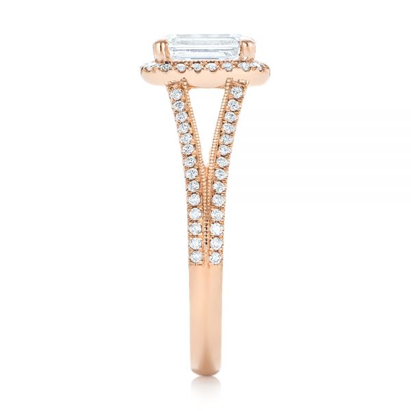 18k Rose Gold 18k Rose Gold Custom Diamond Halo Engagement Ring - Side View -  102875