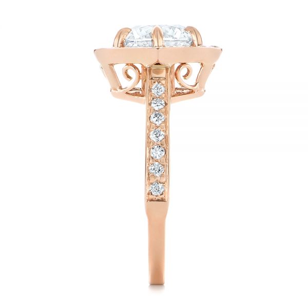 14k Rose Gold Custom Diamond Halo Engagement Ring - Side View -  103489
