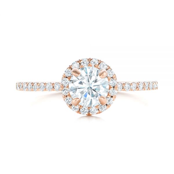 14k Rose Gold Custom Diamond Halo Engagement Ring - Top View -  102693