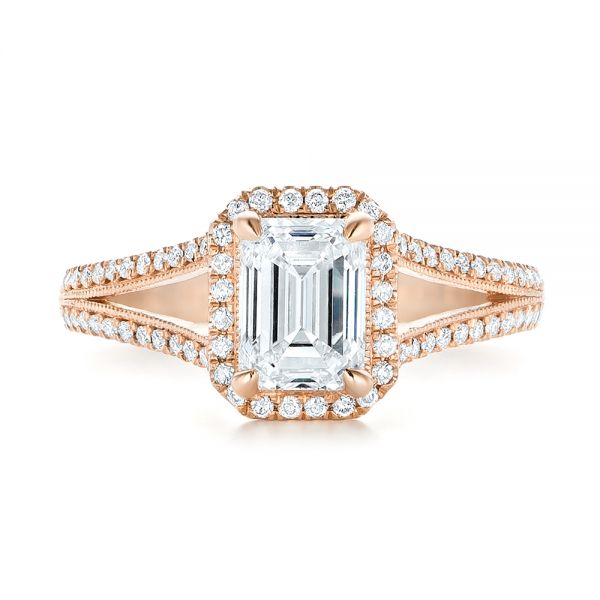 14k Rose Gold Custom Diamond Halo Engagement Ring - Top View -  102875