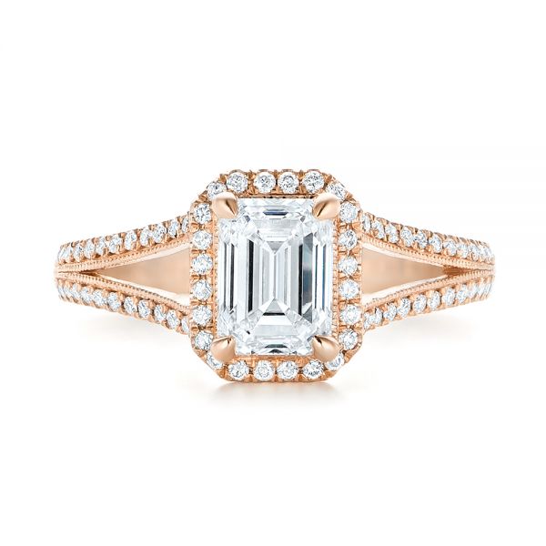 14k Rose Gold Custom Diamond Halo Engagement Ring - Top View - 102875